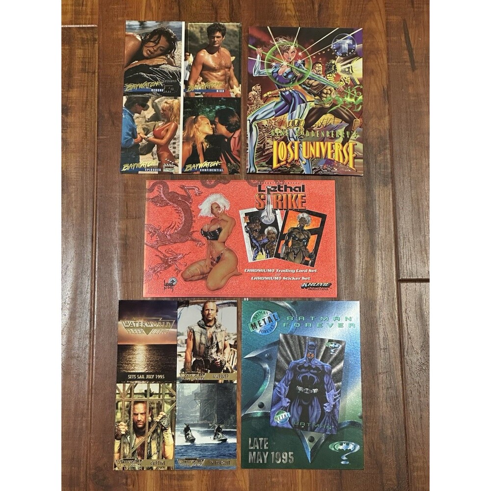 Lot of (5) 1990’s Oversized Promo Trading Cards - Baywatch, Waterworld, Batman +